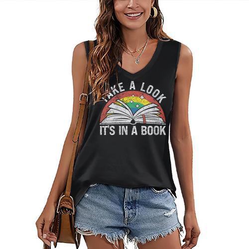 Take a Look It's In a Book Reading Vintage Retro Rainbow Women's V-Neck Tank Top - Bookorys DE