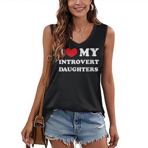 I Love My Introvert Daughters Heart My Introvert Daughters Women's V-Neck Tank Top - Raresse