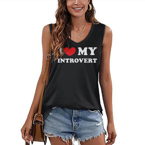I Love My Introvert I Heart My Introvert Women's V-Neck Tank Top - Raresse