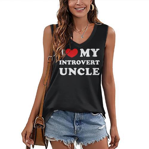 I Love My Introvert Uncle I Heart My Introvert Uncle Women's V-Neck Tank Top - Raresse