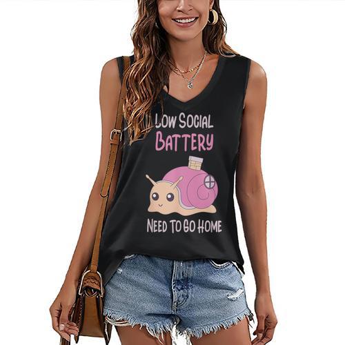 Low Social Battery Cute Snail With House Introvert Cozy Home Women's V-Neck Tank Top - Raresse