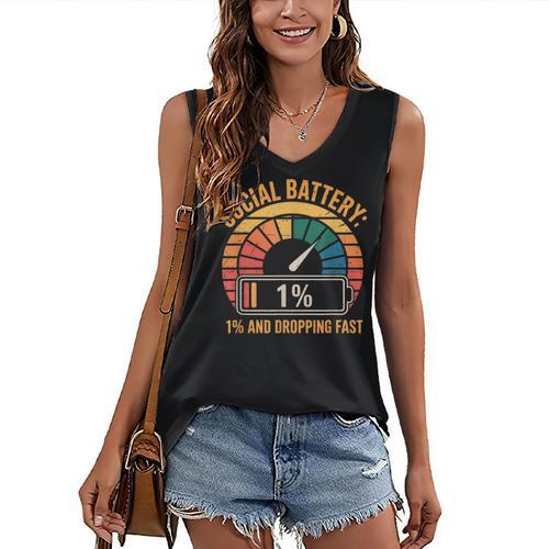 Low Social Battery Introvert Energy Women's V-Neck Tank Top - Raresse