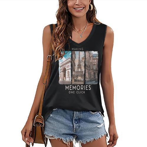 Making Memories In Paris Photo Nostalgia Travel Humor Women's V-Neck Tank Top - Figerry