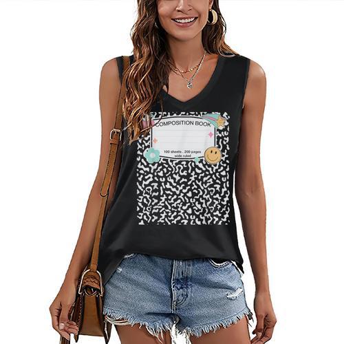 Matching Group Halloween Teacher Composition Book Notebook Women's V-Neck Tank Top - Bookorys AU
