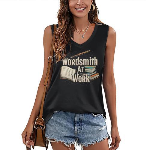 Wordsmith At Work Vintage Writer & Author Pen Book Lover Women's V-Neck Tank Top - Bookorys