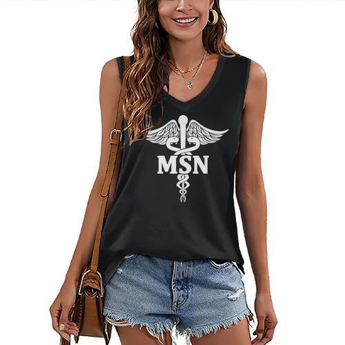 MSN Letters On Caduceus Medical Emblem MSN Nurse Graduation Women's V-Neck Tank Top - Best Gift Smart