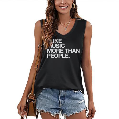 I Like Music More Than People Introvert Musician Women's V-Neck Tank Top - Raresse