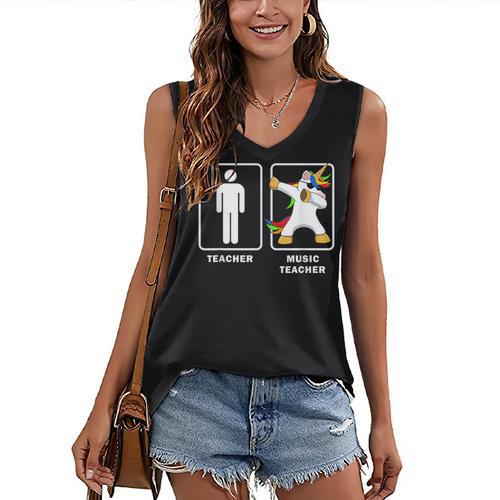 Music Teacher Dabbing Unicorn Graduation Shirt Women's V-Neck Tank Top - Best Gift Smart