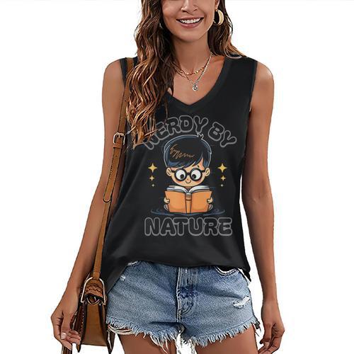 Nerdy By Nature Chibi Cute Book Lover Women's V-Neck Tank Top - Bookorys