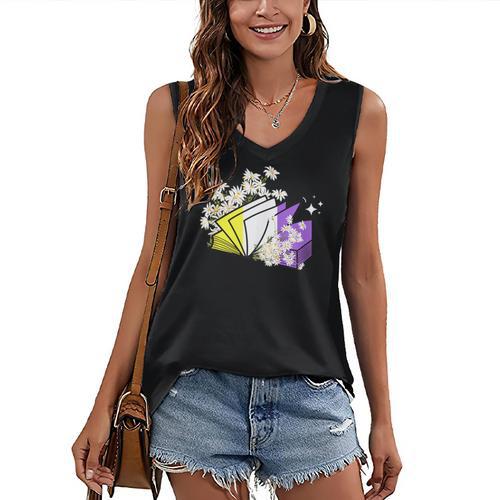 Non-Binary Book Lover Nonbinary Daisy LGBT Reading Pride Women's V-Neck Tank Top - Bookorys DE