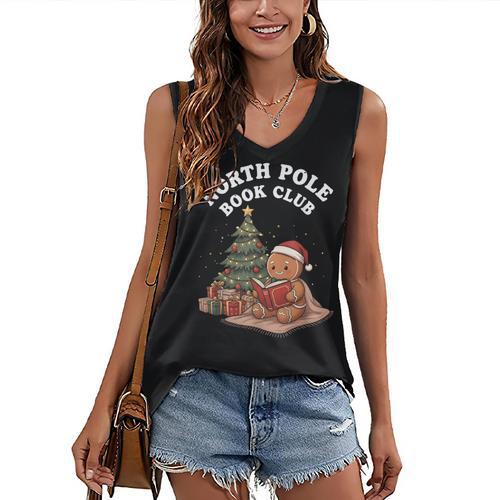 North Pole Book Club Gingerbread Christmas Reading Women's V-Neck Tank Top - Bookorys DE