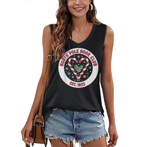 North Pole Book Club Shirt Candy Cane Christmas Women's V-Neck Tank Top - Bookorys CA