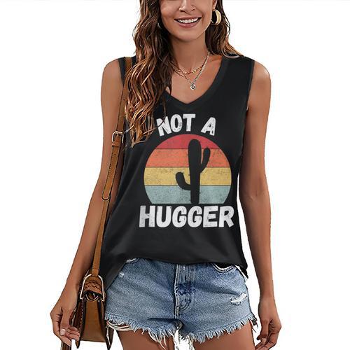 Not A Hugger Cactus Introvert Antisocial Women's V-Neck Tank Top - Raresse