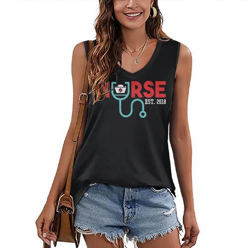 Nurse Est 2018 New Graduation Nursing School T-Shirt Women's V-Neck Tank Top - Best Gift Smart