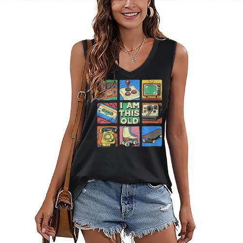 I Am This Old Retro Vintage Nostalgia 80s 90s Cassette Tape Women's V-Neck Tank Top - Figerry