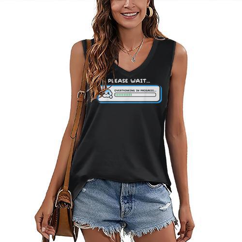 Overthinking In Progress Introvert Please Wait Women's V-Neck Tank Top - Raresse