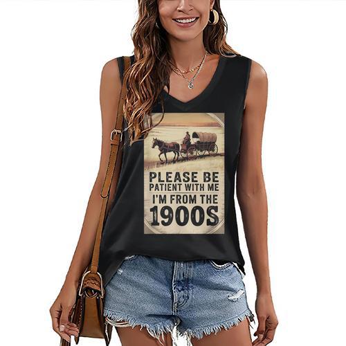 Be Patient With Me I'm From The 1900s Birthday Retirement Women's V-Neck Tank Top - Figerry