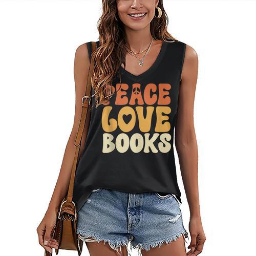 Peace Love Books Men Women Women's V-Neck Tank Top - Bookorys DE
