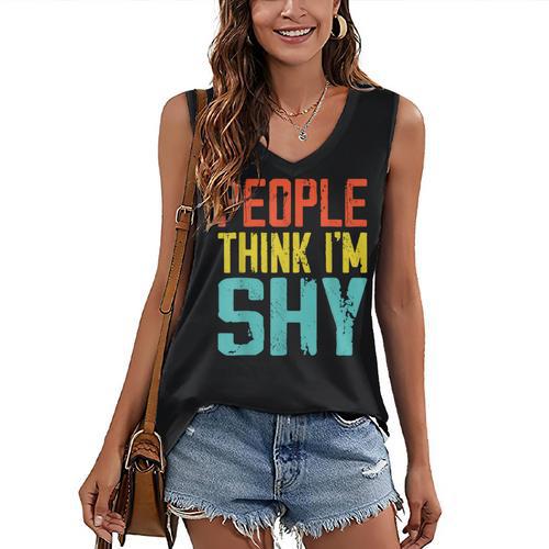 People Think I'm Shy I Introvert Women's V-Neck Tank Top - Raresse