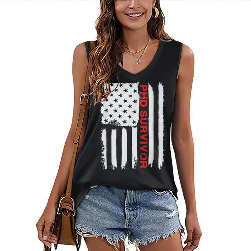 PhD Survivor Graduation American Flag Shirt Degree Tee Women Kids Men Women's V-Neck Tank Top - Best Gift Smart
