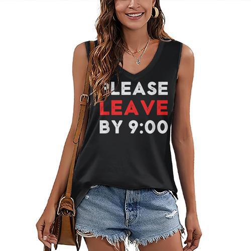 Please Leave By 9 Introvert Party Anti-Social Birthday Women's V-Neck Tank Top - Raresse