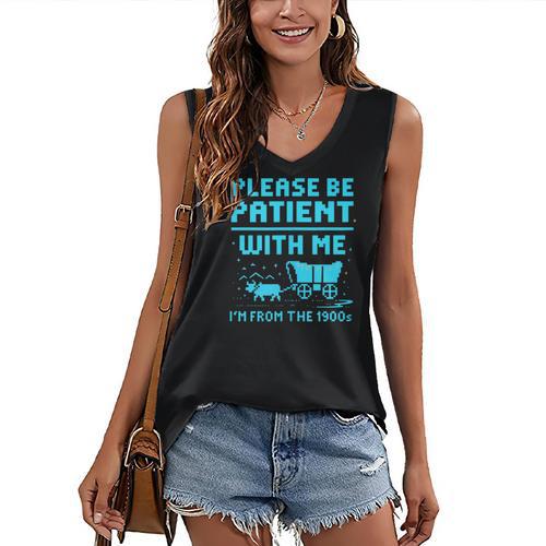 Please Be Patient With Me I'm From The 1900s Pixel Wagon Women's V-Neck Tank Top - Figerry