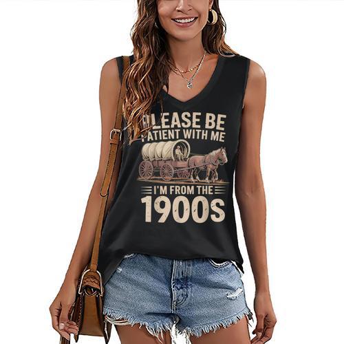 Please Be Patient With Me I'm From The 1900s Retro Humor Women's V-Neck Tank Top - Figerry