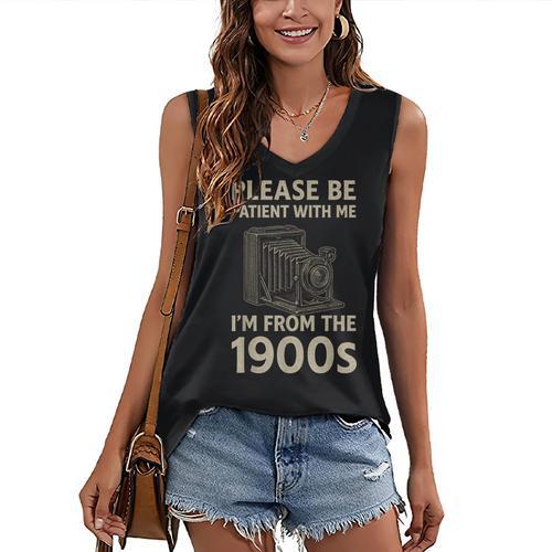 Please Be Patient With Me I'm From The 1900s Retro Vintage Women's V-Neck Tank Top - Figerry