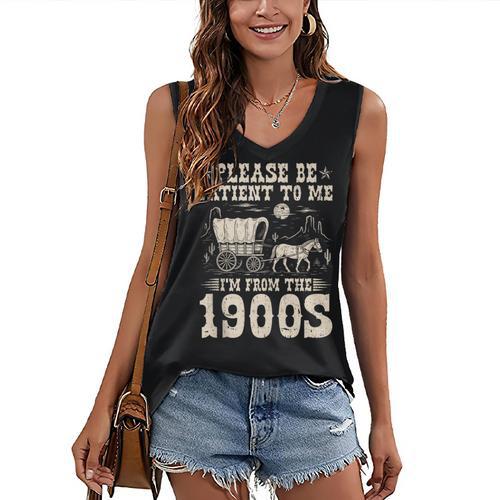Please Be Patient To Me I'm From The 1900s Wild West Vintage Women's V-Neck Tank Top - Figerry