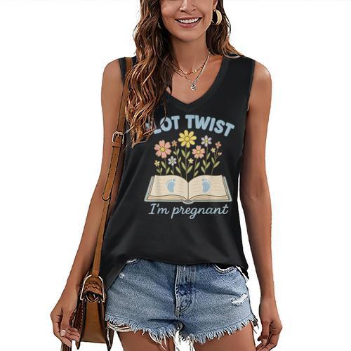 Plot Twist I'm Pregnant Literary Pregnancy Announcement Book Women's V-Neck Tank Top - Bookorys CA