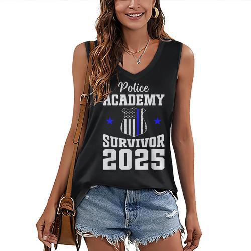 Police Academy Survivor 2025 Graduation Police School Women's V-Neck Tank Top - Best Gift Smart