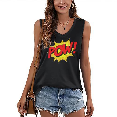 POW -Adults Kids Comic Book Cartoon Pop Art Novelty Sarcastic Women's V-Neck Tank Top - Bookorys DE