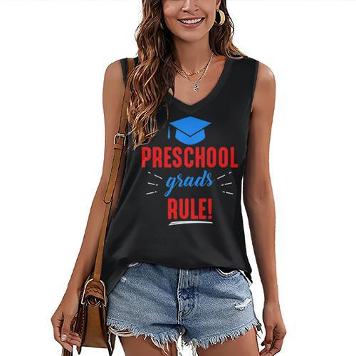 Preschooler Graduation Grad Cap Preschool Grads Rule Women's V-Neck Tank Top - Best Gift Smart