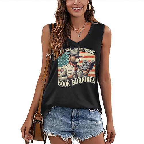 Only You Can Prevent Book Burnings Books Women's V-Neck Tank Top - Bookorys