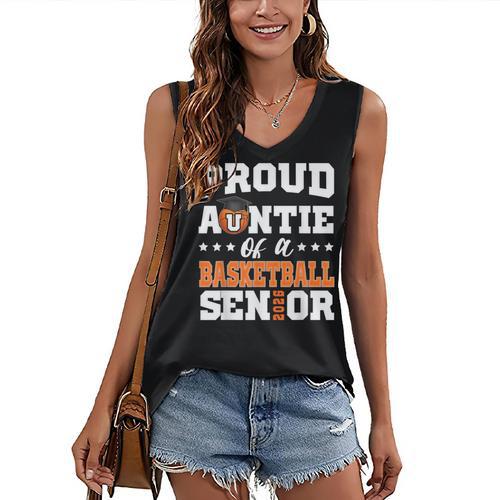 Proud Auntie Of a Basketball Senior 2026 Graduation Gifts Women's V-Neck Tank Top - Best Gift Smart