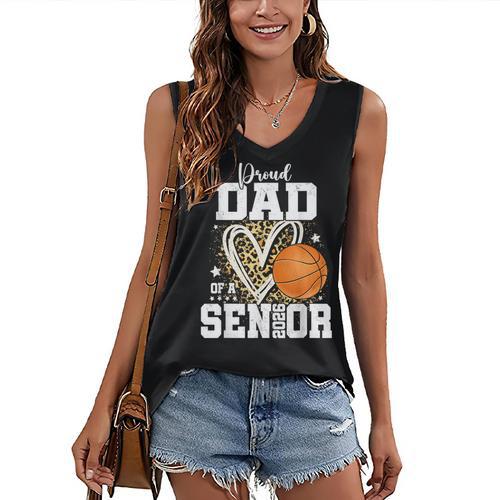 Proud Dad Of A 2026 Senior Basketball Graduation Leopard Women's V-Neck Tank Top - Best Gift Smart