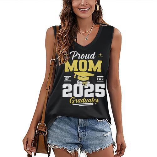 Proud Mom Of Two Class Of 2025 Graduates Twins Graduation Women's V-Neck Tank Top - Best Gift Smart