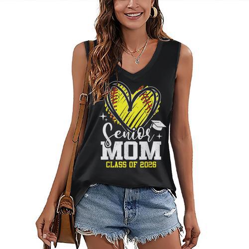 Proud Senior Mom Class Of 2026 Softball Graduation Heart Women's V-Neck Tank Top - Best Gift Smart