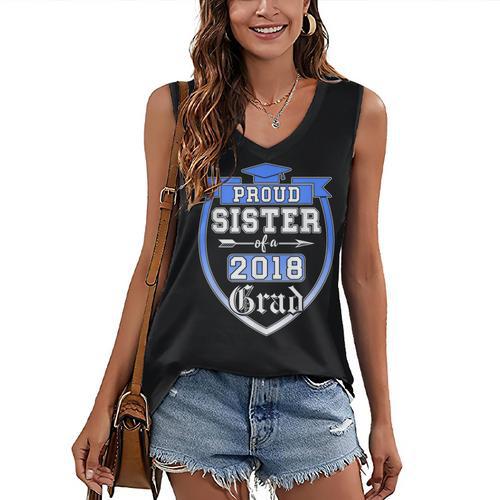 Proud Sister Of a 2018 Grad Graduation Family Women's V-Neck Tank Top - Best Gift Smart