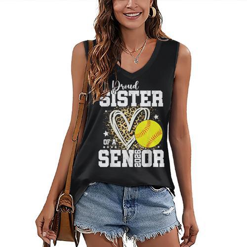 Proud Sister Of A 2026 Senior Softball Graduation Leopard Women's V-Neck Tank Top - Best Gift Smart