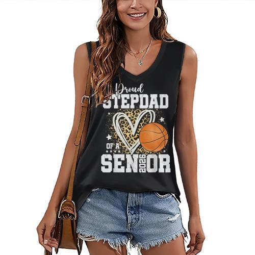 Proud Stepdad Of A 2026 Senior Basketball Graduation Leopard Women's V-Neck Tank Top - Best Gift Smart