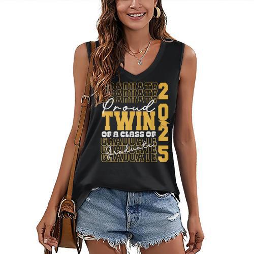 Proud Twin Of a 2025 Graduate Grad Prom Graduation Squad 25 Women's V-Neck Tank Top - Best Gift Smart