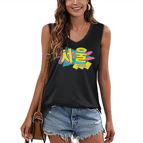 Rad Retro Seoul 90s Style Vintage South Korea 90s Nostalgia Women's V-Neck Tank Top - Figerry