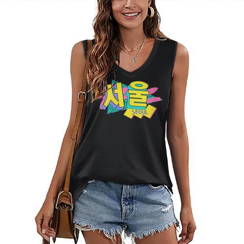 Rad Retro Seoul 90s Style Vintage South Korea 90s Nostalgia Women's V-Neck Tank Top - Figerry