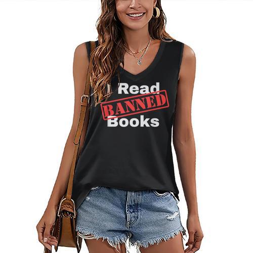 I Read Banned Books Censored Red Stamp Reading Librarian Women's V-Neck Tank Top - Bookorys DE