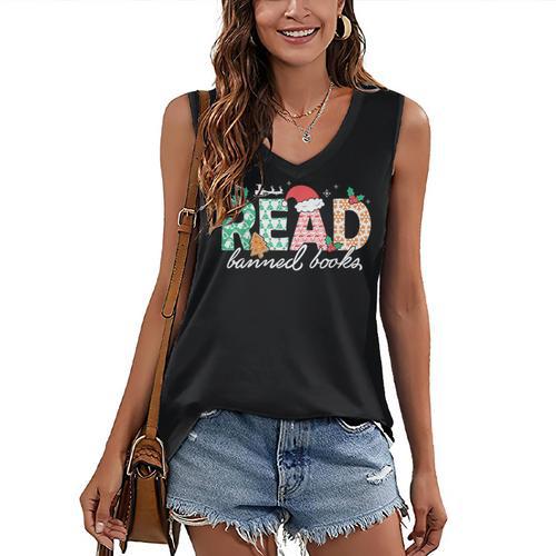 Read Banned Books Christmas Holiday Women's V-Neck Tank Top - Bookorys