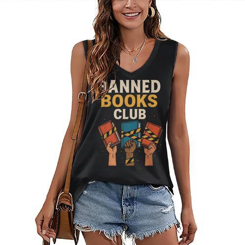 Read Banned Books Club Freely Anti-Censorship Librarian Women's V-Neck Tank Top - Bookorys DE