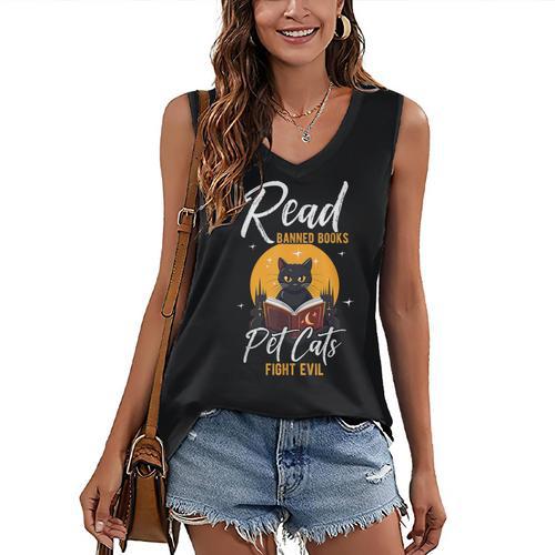 Read Banned Books Pet Cats Fight Evil Read Banned Reader Women's V-Neck Tank Top - Bookorys