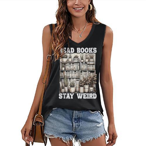 Read Books Stay Weird Introvert Book Lover Book Women's V-Neck Tank Top - Raresse
