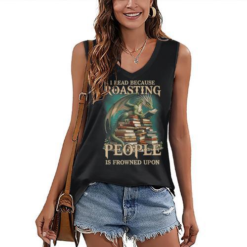 I Read Because Roasting People Is Frowned Upon Dragon Book Women's V-Neck Tank Top - Bookorys